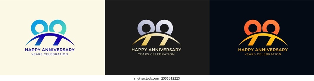Logo Anniversary with Swoosh Sunrise 99th, 99th Happy Anniversary with Colorful Gradient, Luxury Gold and Silver.