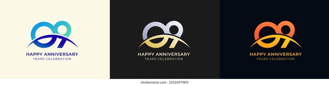 Logo Anniversary with Swoosh Sunrise 9th, 9th Happy Anniversary with Colorful Gradient, Luxury Gold and Silver.