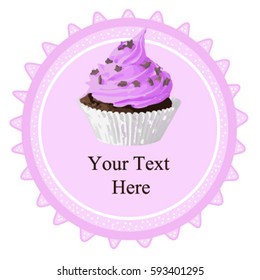 Logo appetizing pink cupcake vector illustration