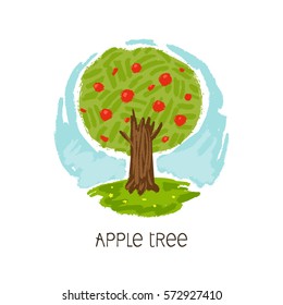 Logo apple tree with red fruits.