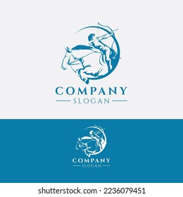 logo of archer holding bow on a running horse vector concept