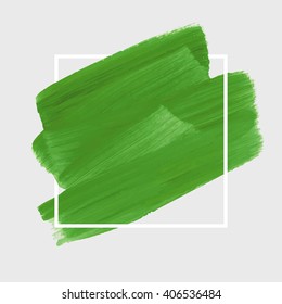 Logo art brush paint template. Original grunge art brush paint texture background acrylic stroke poster over square frame vector illustration. Perfect watercolor design for headline, logo and banner.
