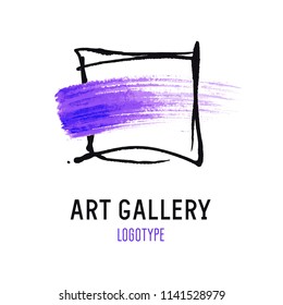 Logo For The Art Gallery. Black Frame And Purple Smear Of Paint.