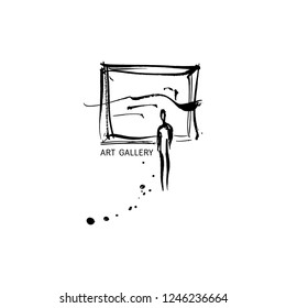 Logo for art gallery. The man looks at the picture.