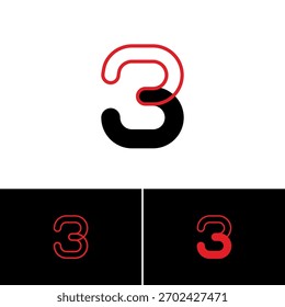 Logo art número 3, conjunto de tres números juguetones tres, Ilustración vectorial 10 EPS