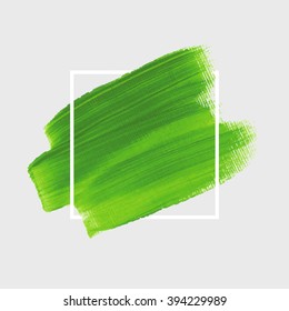 Logo art paint template. Original grunge brush paint texture background design acrylic stroke poster over square frame vector illustration. Perfect watercolor design for headline, logo and banner.