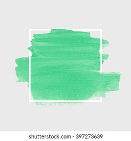 Logo art paint template. Original grunge brush paint texture background design acrylic stroke poster over square frame vector illustration. Perfect watercolor design for headline, logo and banner.