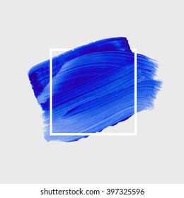 Logo art paint template. Original grunge brush paint texture background design acrylic stroke poster over square frame vector illustration. Perfect watercolor design for headline, logo and banner.