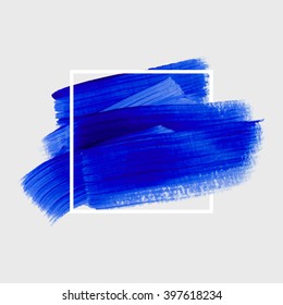 Logo art paint template. Original grunge brush paint texture background design acrylic stroke poster over square frame vector illustration. Perfect watercolor design for headline, logo and banner.