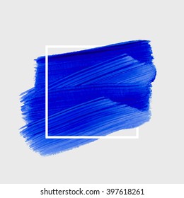 Logo art paint template. Original grunge brush paint texture background design acrylic stroke poster over square frame vector illustration. Perfect watercolor design for headline, logo and banner.