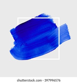Logo art paint template. Original grunge brush paint texture background design acrylic stroke poster over square frame vector illustration. Perfect watercolor design for headline, logo and banner.