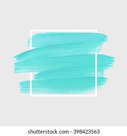 Logo art paint template. Original grunge brush paint texture background design acrylic stroke poster over square frame vector illustration. Perfect watercolor design for headline, logo and banner.