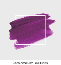 Logo art paint template. Original grunge brush paint texture background design acrylic stroke poster over square frame vector illustration. Perfect watercolor design for headline, logo and banner.