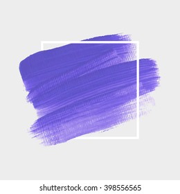 Logo art paint template. Original grunge art brush paint texture background design acrylic stroke poster over square frame vector illustration. Perfect watercolor design for headline, logo and banner.