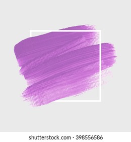 Logo art paint template. Original grunge art brush paint texture background design acrylic stroke poster over square frame vector illustration. Perfect watercolor design for headline, logo and banner.