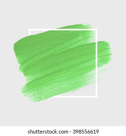 Logo art paint template. Original grunge art brush paint texture background design acrylic stroke poster over square frame vector illustration. Perfect watercolor design for headline, logo and banner.