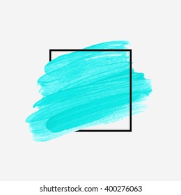 Logo art paint template. Original grunge art brush paint texture background design acrylic stroke poster over square frame vector illustration. Perfect watercolor design for headline, logo and banner.