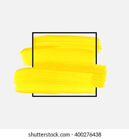 Logo art paint template. Original grunge art brush paint texture background design acrylic stroke poster over square frame vector illustration. Perfect watercolor design for headline, logo and banner.