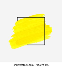 Logo art paint template. Original grunge art brush paint texture background design acrylic stroke poster over square frame vector illustration. Perfect watercolor design for headline, logo and banner.