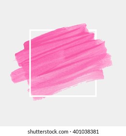 Logo art paint template. Original grunge art brush paint texture background design acrylic stroke poster over square frame vector illustration. Perfect watercolor design for headline, logo and banner.