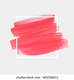 Logo art paint template. Original grunge art brush paint texture background design acrylic stroke poster over square frame vector illustration. Perfect watercolor design for headline, logo and banner.