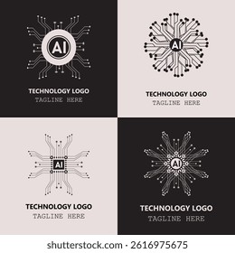 Logo Artificial intelligence line icon ,outline icon , AI Technology logo  virtual assistant , generative Ai ,Robotic data science ,vector eps 10