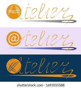Logo for atelier. Three options on different backgrounds.