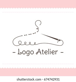 The logo Atelier. Vector template for the fashion industry. Element for Studio sewing and tailoring. Illustration in modern style