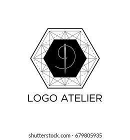 The logo Atelier. Vector template for the fashion industry. Element for Studio sewing and tailoring. Illustration in modern style