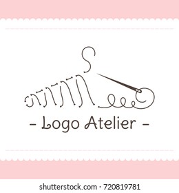 The logo Atelier. Vector template for the fashion industry. Element for Studio sewing and tailoring. Illustration in modern style