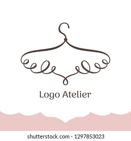 Logo for Atelier, wedding boutique, women's clothing shop. Vector template of the brand for the fashion designer. Stylized hanger of twisted lines