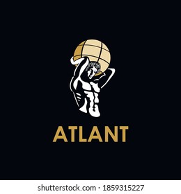 Logo with Atlas holding a sphere on his shoulders