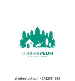 Logo de la atmósfera en el bosque hay árboles y animales