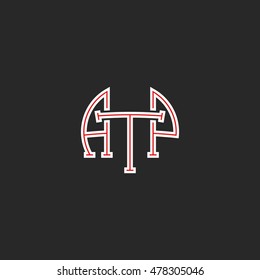 Logo ATP letters hipster monogram, combination initials A T P together, white and red thin line business card emblem