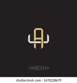 Logo AU A U UA initial monogram letter vintage style gold and grey colors isolated on black background