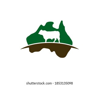 logo de australia map con una vaca parada en el horizonte curvado como espacio negativo