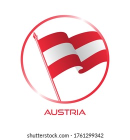 Logo of Austria. Composition with waving flag, circle and flagpole for badge, label, pin, etc. vector Design EPS 10
