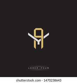 Logo AY A Y YA initial monogram letter vintage style gold and grey colors isolated on black background