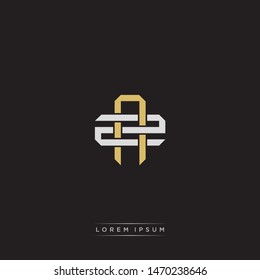 Logo AZ A Z ZA initial monogram letter vintage style gold and grey colors isolated on black background