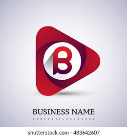 Logo B letter blue colored in the triangle shape, Vector design template elements for your application or company identity.