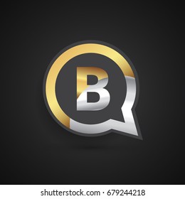 logo B letter gold and silver on circle chat icon. Elegant logo design for your application or company identity.