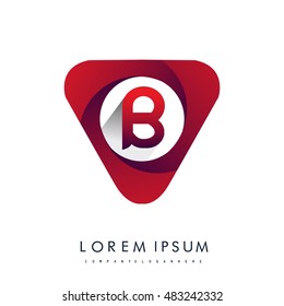 Logo B letter red colored in the triangle shape, Vector design template elements for your application or company identity.