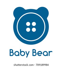 Logo. Baby bear. Sewing button as little bear. Label for toy, clothes or game. Vector design illustration. Child sticker. 