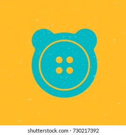Logo. Baby bear. Sewing button as little bear. Label for toy, clothes or game. Vector design illustration. Child sticker. 