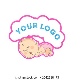 logo with baby born. Sleeping baby vector. it's a girl! newborn shower