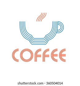 Logo or background - Coffee cup with steam and retro styled line text