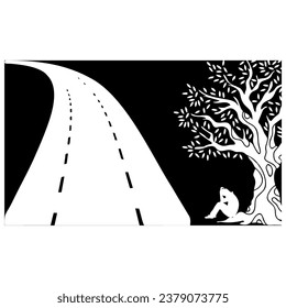 logo background icon design sad male silhouette in front of highway line art vector. Line texture luxury background design. Wallpaper design, banner wall art and more.