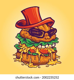 Logo Badass Burger Fast Food Mascot Vector illustrations for your work Logo, mascot merchandise t-shirt, stickers and Label designs, poster, greeting cards advertising business company or brands.