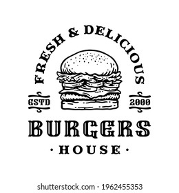 logo badge of burger in vintage design