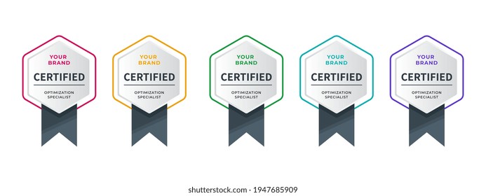 Logo badge for certificate technical, analyst, internet, data, conference, etc. Digital certified logo verified achievements company or corporate with hexagon ribbon design. Vector illustration. - Shutterstock ID 1947685909